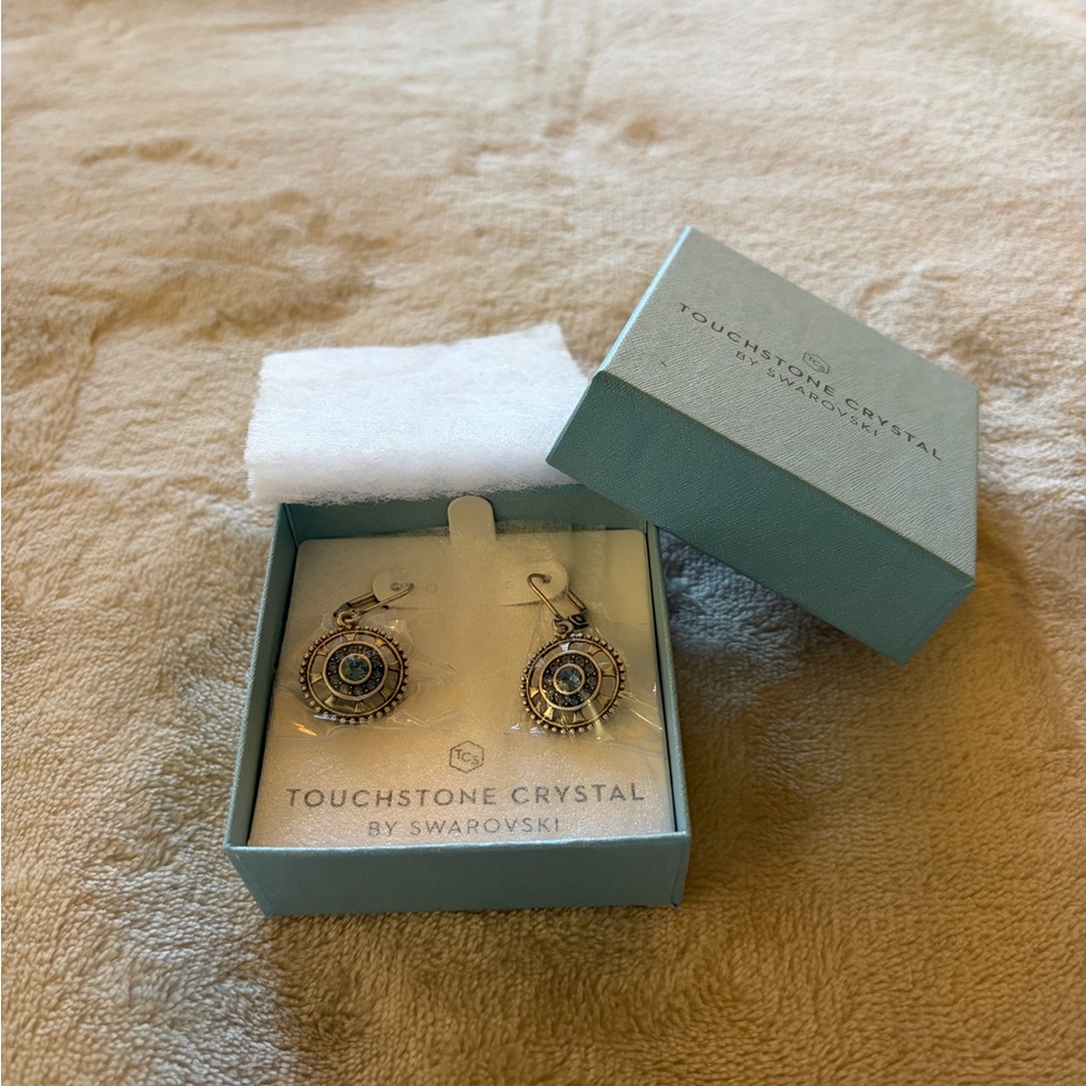 Touchstone Crystal Drop Earrings with Blue Center Stones